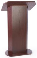 49-inch-Tall Pedestal Lectern with Concealed Shelf, Wood Veneer Presentation Podium for Standing Presenter - Red Mahogany Stain