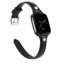 TOYOUTHS Leather Strap Compatible with Fitbit Versa/Versa 2 Bands for Women Men Slim Genuine Leather Wristbands Replacement for Versa Lite Edition/Versa SE Classic Accessorie Diamond Black