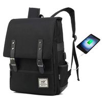 HITOP College Backpack, Vintage Fashion Laptop Travel Bag for Women Men Fits 15.6 Inch Laptop and Notebook (Deep Black USB)