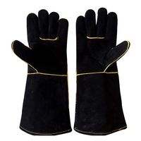 HOWWOH 1 Pair Leather Camping BBQ Welding Gloves Heat Resistant for Welders Cooking Fireplace Gardening DIY Wood Working