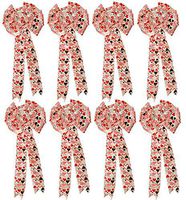 8 Valentine White Wired Satin Bows with Multi Colored Heart Pattern! 9.85x22.83IN