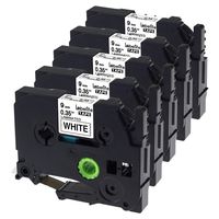 Replace TZ Tape 9mm 0.35" Laminated White Label Maker Tape TZe-221 TZ221 Compatible with Brother P Touch PT-D200 PT-D210 PT-H100 PT-D400 PT-1290 PT-1750, 9mm x 8m(0.35 Inch X 26.2 Feet), 5-Pack