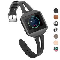 YiJYi Leather Bands Compatible with Fitbit Blaze,Slim Band with Metal Frame Replacement Sport Strap Wristband for Women Men (Black/Black Frame)