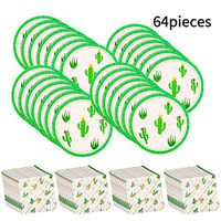 64 Pieces Cactus Disposable Tableware Set, Includes 24 Pieces Cactus Paper Plates Disposable Plates and 40 Pieces Cactus Cocktail Napkins for Mexican Party Decoration, Cactus Party Supplies