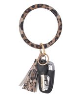 Coolcos Key Ring Bracelets Wristlet Keychain Bangle Keyring - Large Circle Leather Tassel Bracelet Holder For Women Gift (Leopard)
