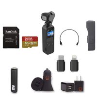 DJI OSMO Pocket Handheld 3 Axis Gimbal Stabilizer with Integrated Camera Bundle with PowerBank + Wall Adapter + Car Adapter + 32GB Extreme SD Card + SD Card Adapter (9 Items)