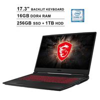 MSI Raider GL75 Newest 17.3 Inch FHD 1080p Gaming Laptop - Intel 6-Core i7-9750H up to 4.5GHz, 16GB DDR4 RAM, 256GB SSD (Boot) + 1TB HDD, GeForce GTX 1660 Ti 6GB, Backlit KB, HDMI, USB-C, Windows 10