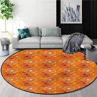 RUGSMAT Orange Modern Machine Washable Round Bath Mat,Grunge Radial Pattern Foam Mat Bedroom Decor Round-51