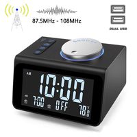 【Upgraded】Digital Alarm Clock, with FM Radio, Dual USB Charging Ports, Temperature Detect, Dual Alarms, Snooze, 5-Level Brightness Dimmer, Batteries Operated, for Bedroom, Small Sleep Timer