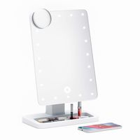 Simply Glamour Adjustable Vanity Mirror with Bluetooth Speaker, USB Charging, LED Lighting, Hands-free calling, Siri and Google Assistant Support (10x Magnifying Mirror Included)