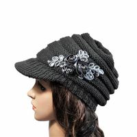 YANG-YI Autumn Winter Women Hat Brim Sequin Applique and Tide Knit Cap (Gray, ONE Size)