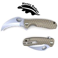 Honey Badger Flipper Knife Pocket Knife Liner Lock Folding Knife Tactical Hunting Fishing Camping Fruit Knife FRN Handle Deep Pocket Carry Clip Gift Box with Torx Wrench (Claw Serrated Medium Tan)