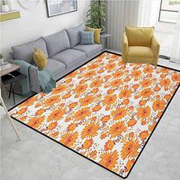YucouHome Orange Southwest Area Rug for Living Room, Old Fashion Flowers in Full Blossom Damask Inspired Traditional Vintage, Fashionable High Class Living Dinning Room(2'x 6') Orange Marigold Maroon