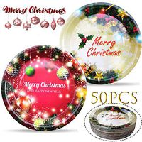 Christmas Plates Party Supplies - Christmas Paper Dinner Platters Set Decor, Disposable Plate Favor for Dessert Cake BBQ, Eve Home Outdoor Dishes Tableware Decoration, 9'' Round Plates 50PCS
