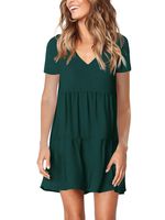 Amoretu Women Summer Dresses Short Sleeve Tunic Loose Swing Shift Dress Green XL