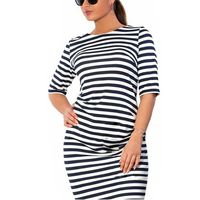 haoricu Women Dress, L~6XL Women Fashion Plus Size Striped Knee-Length Loose Casual Dress (4XL, Black)
