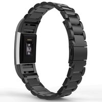 MoKo Fitbit Charge 2 Band, Universal Stainless Steel Watch Band Strap Band Bracelet + Connector for 2016 Fitbit Charge 2 Heart Rate + Fitness Wristband (Smart Watch NOT Included), Black