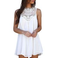 Plus Size Summer Dress 2018,Todaies Women Casual Solid Dress Lace Stitching O-Neck Sleeveless Chiffon Mini Dress (L, White)
