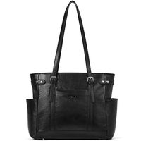 Laptop Totes for Women Genuine Leather Briefcase Large Ladies Shoulder Bag Work Handbags 15.6 Inch Computer Black