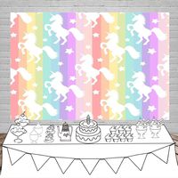 Laeacco White Unicorn Backdrop 7x5ft Vinly Photography Background Colorful Vertical Striped Photo Background White Uniocrn on Background Unicorns Photo Backdrop Children Baby Girls Birthday Decor