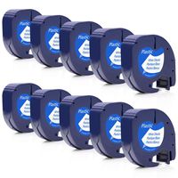 10-Pack Compatible Dymo letratag Refills 91331 Black on White Plastic Label Tape, 1/2'' W (12mm) x 13' L (4m), for DYMO Label Maker LetraTag Plus LT100H LT100T QX50