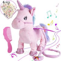 Electric Unicorn Pet Kids Leash Plush Pink Wings Stuffed Animal Toy,Sing Song Walk Twisting Super Cute Ass Unicorn Child Girl Baby Accompany Sleeping Animal Soft Toys Gift