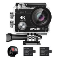 Dragon Touch 4K Action Camera 16MP Vision 3 Underwater Waterproof Camera 170° Wide Angle WiFi Sports Cam with Remote 2 Batteries and Mounting Accessories Kit