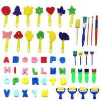 Kids Art & Craft 56 Pieces Sponge Painting Brushes Kids Painting Kits Early DIY Learning include Foam Brushes,Art Craftssponge brush, flower pattern brush, Brush set and 26 English letters