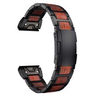 LDFAS Fenix 6X/5X Plus Band, Red Sandalwood Stainless Steel Metal 26mm Quick Release Easy Fit Watch Strap with Double Button Clasp Compatible for Garmin Fenix 6X/6X Pro/5X/5X Plus Smartwatch, Black