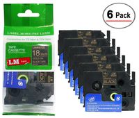 6/Pack LM Tapes - Premium 3/4" Gold Print on Black Label Compatible with Brother TZe-344 P-Touch Tape and Comes with a Great Tape Color/Size Guide for Easy reordering. 18mm 0.7 Laminated
