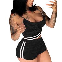 Boomboom Women Velvet Camisole Vest and Short Pants Sport Clothes 2 Pcs/Set (XXL, Black)