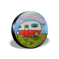HAINANBOY Happy Camper Spare Tire Covers Potable Dirt Protector Wheel Covers Weather-Proof for Jeep Trailer RV SUV Truck Camper Travel Trailer Accessories 14 15 16 17 Inch