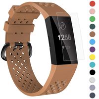 Velavior Breathable Bands for Fitbit Charge 3/ Charge3 SE, Waterproof Silicone Sports Band with Air Holes, Adjustable Replacement Wristbands for Women Men Small Large (Small, Coffee)