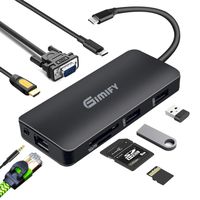 USB C Hub, Gimify 9-in-1 Type C Hub with Ethernet Port, Audio Port, 4K USB C to HDMI, 2 USB 3.0 Ports, 1 VGA Port, SD/TF Card Reader, USB-C Power Delivery, Portable for Mac Pro and Other Type C Laptop