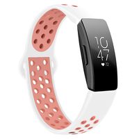 DYKEISS Compatible with Fitbit Inspire HR Fitness Tracker Sport Band, Soft Silicone Replacement Accessory Women Men Breathable Wristband Strap (Small, White/Pink)