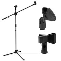 Microphone Stand, Ohuhu Tripod Mic Stand Boom with Mic Clips, Height Adjustable, Light Weight, Black