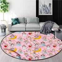RUGSMAT Angel Round Kids Rugs,Fairies Music Cheerful Floor Mat Home Decor Diameter-24