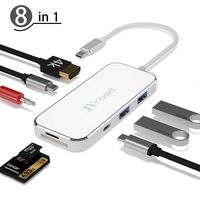 USB C Hub,JYroad 8 in 1 USB-C Adapter with HDMI 4K,5Gbps Transfer 2 USB-A and TF/SD Card Reader and USB-C Ports,Aux Port,USB-C PD Port Compatible for MacBook Pro/Air 2018/2019 and More Type-C Device