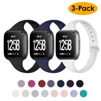 NANW Silicone Bands Compatible with Fitbit Versa/Versa 2 / Versa Lite Edition, Narrow Slim Soft Replacement Wristband Waterproof Accessories Sport Band for Versa Women Men, 3-Pack, Large Small