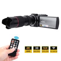 4K UHD Camcorder, 16X Zoom 30MP WiFi 3.0" LCD Rotation Screen Digital Video Camera with Telephoto Lens Support IR Night Vision/Remote Control(#2: with telephoto Lens and Battery)