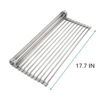 Roll Up Dish Drying Rack Over Sink, 17.7 X 11.8 Inch Small Multipurpose Kitchen Tools Stainless Steel Foldable Adjustable Dish Drainer for Fruits Vegetable Baby Bottle,Drying,Draining,Trivet