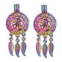 5X Rainbow Dream Catcher 3D Pearl Cage Round Locket Pendant For DIY Necklace Prom Pretty Beautiful Cute Elegant Fashionable Womens Beads Accessory Daily Best