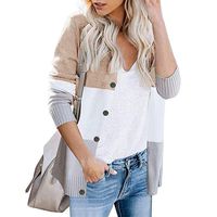 Padaleks Womens Sweaters Cardigans Color Block Button Down Knitted Jacket Open Front Loose Outerwear Coats Khaki