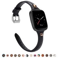 TOYOUTHS Leather Strap Compatible with Fitbit Versa/Versa 2 Bands for Women Men Slim Genuine Leather Wristbands Replacement for Versa Lite Edition/Versa SE Classic Accessorie Black with Rivets
