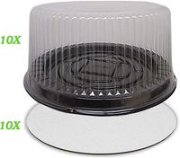 Cake Covers,Plastic Cake Container with Clear Dome Lid 9 Inch and Cake Boards 10 inch, Cake Holder with Lid is for 2-3 layer cakes, Cake Board is Round, Cake Supplies, 10 Pack of each.