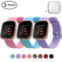 3 Pack Bands Compatible with Fitbit Versa/Fitbit Versa 2 / Fitbit Versa Lite for Women Men, Breathable Woven Fabric Strap, Adjustable Replacement Wristband (Large, Purple/Blue/Pink)