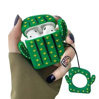 UnnFiko Cute Cactus AirPods Case Cover, 3D Cartoon Soft Silicone Protective Mini Bag Candy Cute Creative AirPods 1 & 2 Case Cover (Cactus, AirPods 1 & 2)