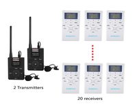 EXMAX 60-108MHz Portable DSP Stereo Wireless Headsets FM Radio Broadcast System for Tour Guide Teaching Meeting Training Travel Field Interpretation - 2 Transmitters and 20 Receivers White