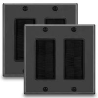 BATIGE 2 GANG Brush Wall Plate Anti-dust Wall Mount Panel Cable Pass Through Wires Cable Access Strap Wall Socket Plug Port (2 GANG (2 Pack), Black)
