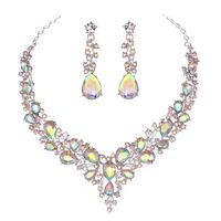Youfir Bridal Austrian Crystal Necklace and Earrings Jewelry Set Gifts fit with Wedding Dress(Crystal AB)